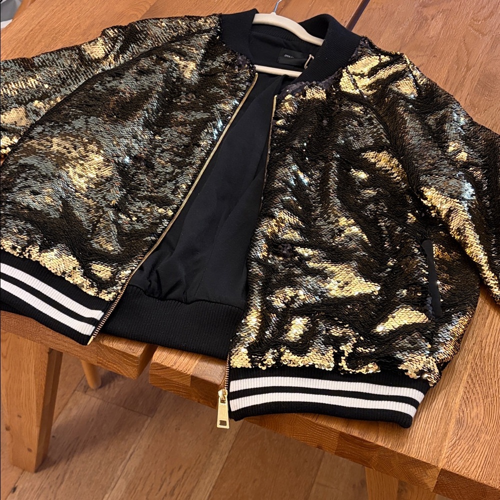 Dolce Cabo Gold and Black Sequin Bomber Jacket